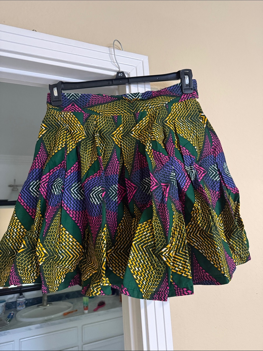 Colorful Geometric Circle Skirt - Green, Yellow & Pink